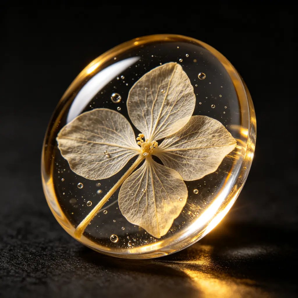 Macro of a preserved flower petal in resin