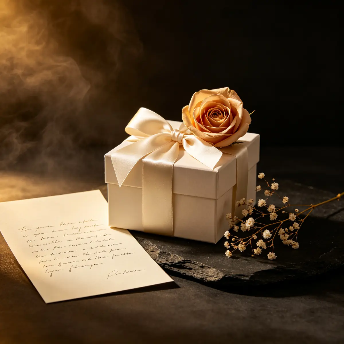Gift box with rose and handwritten note